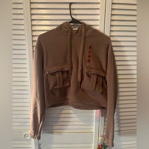 Brown Cropped Cargo Hoodie